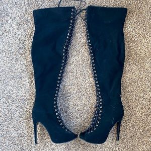 Black Knee high lace up heeled boots Size 7.5